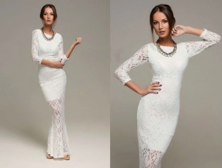 Модное белое платье длинные рукава